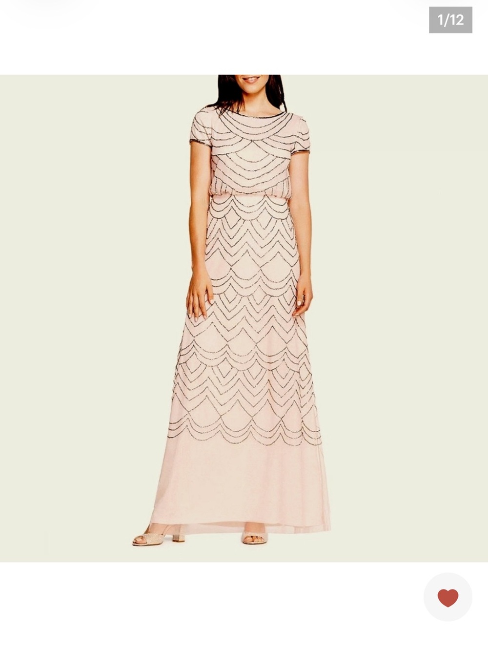 Adrianna Papell Pink Maxi Skirt with Silver Beaded Scallops